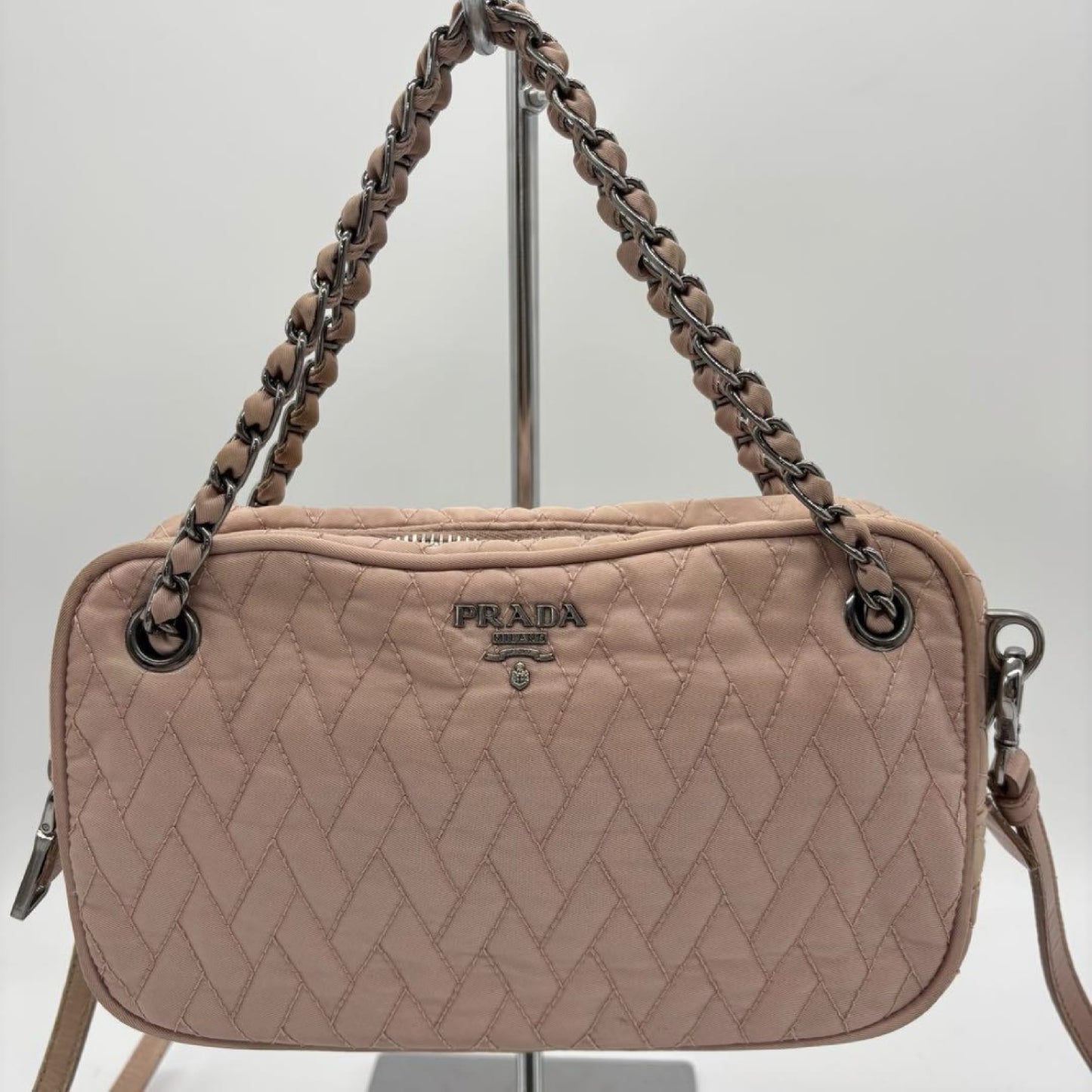 PRADA 2-way shoulder bag in beige pink with shoulder strap, BN2000, card holder included