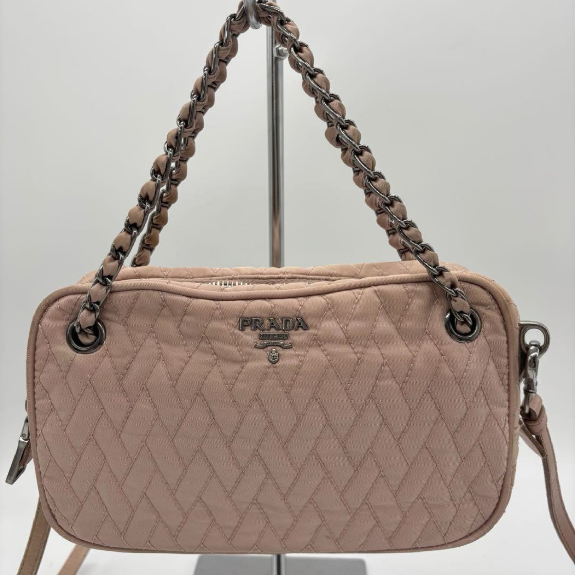 PRADA 2-way shoulder bag in beige pink with shoulder strap, BN2000, card holder included