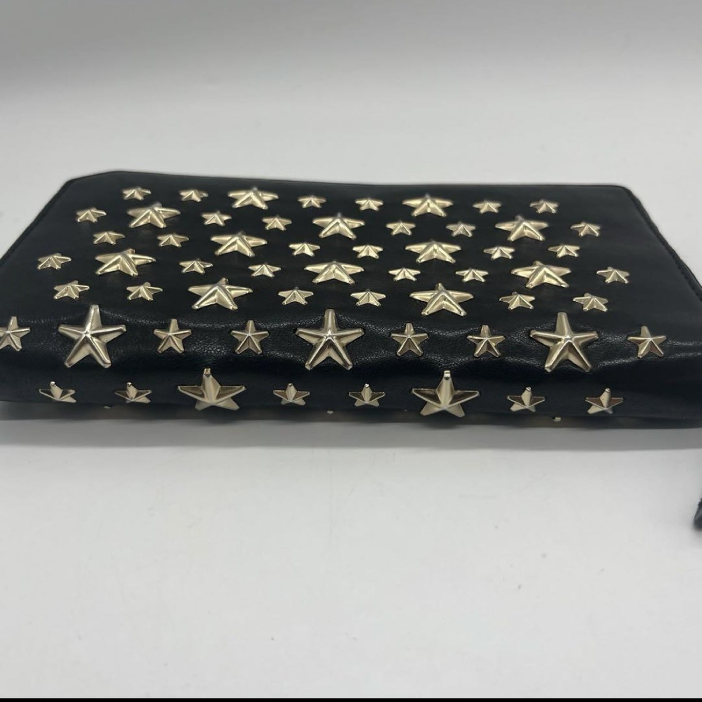 JIMMY CHOO Leather Studded Round Zip Leather Black Wallet