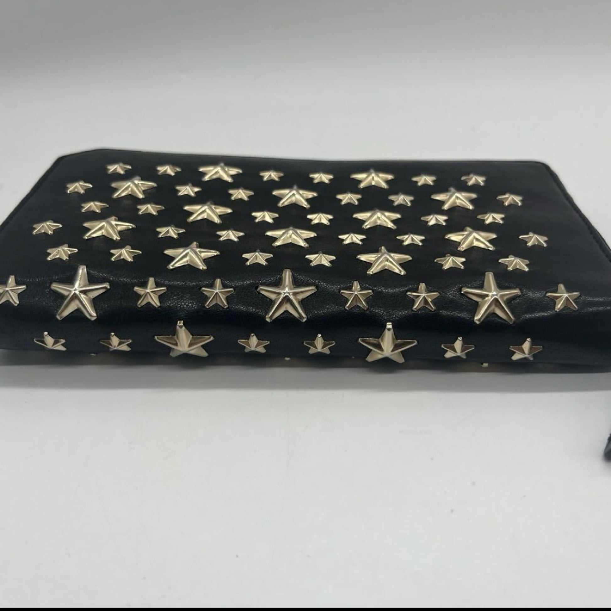 JIMMY CHOO Leather Studded Round Zip Leather Black Wallet