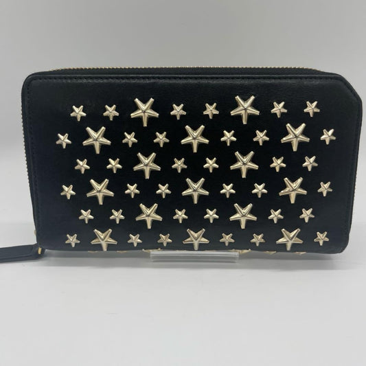 JIMMY CHOO Leather Studded Round Zip Leather Black Wallet