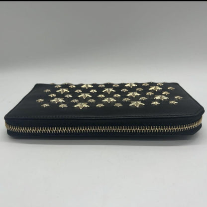 JIMMY CHOO Leather Studded Round Zip Leather Black Wallet