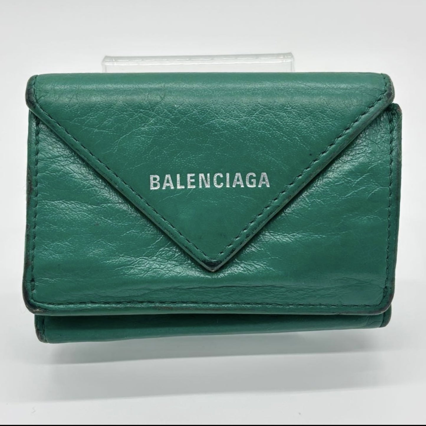 BALENCIAGA Tri-Fold Compact Wallet Green Paper Mini Wallet Wallet