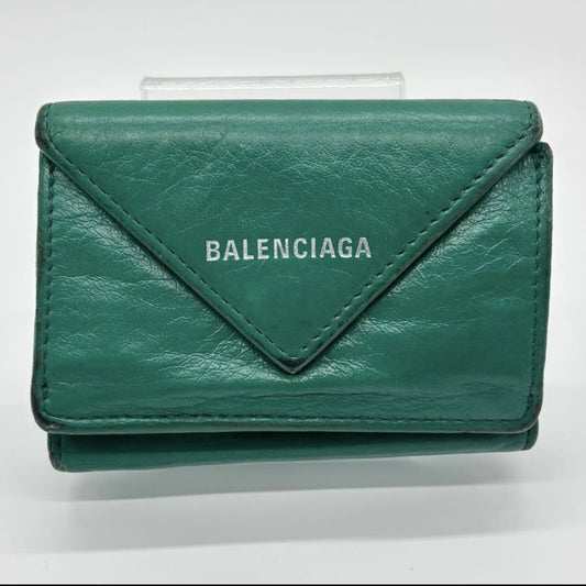BALENCIAGA Tri-Fold Compact Wallet Green Paper Mini Wallet Wallet