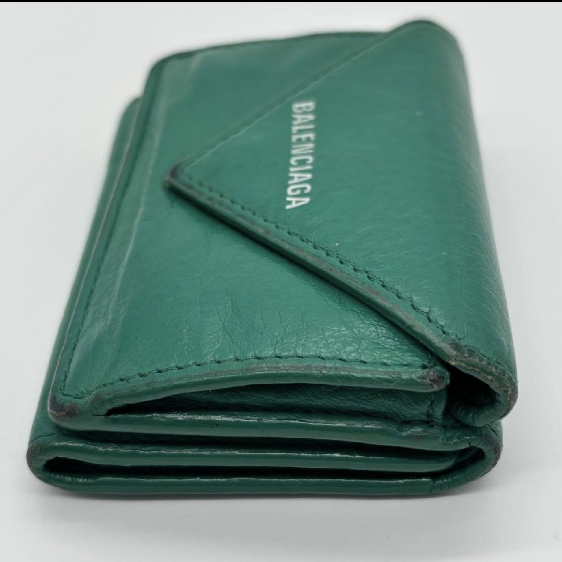 BALENCIAGA Tri-Fold Compact Wallet Green Paper Mini Wallet Wallet