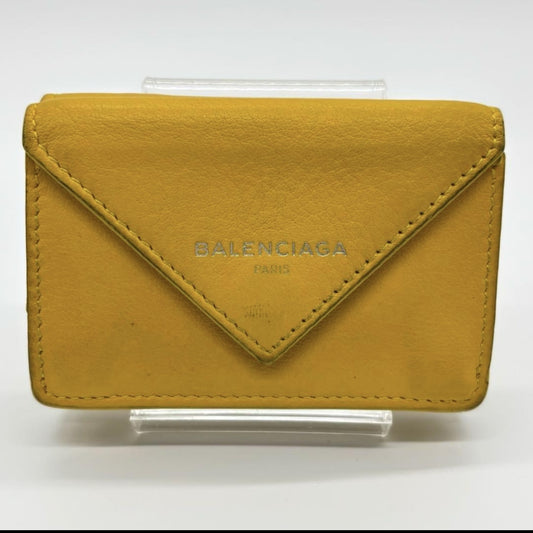 BALENCIAGA 3-Fold Compact Wallet Paper Mini Wallet Yellow Wallet