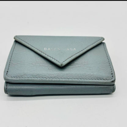 BALENCIAGA 3-Fold Compact Wallet Paper Mini Wallet Light Blue Wallet