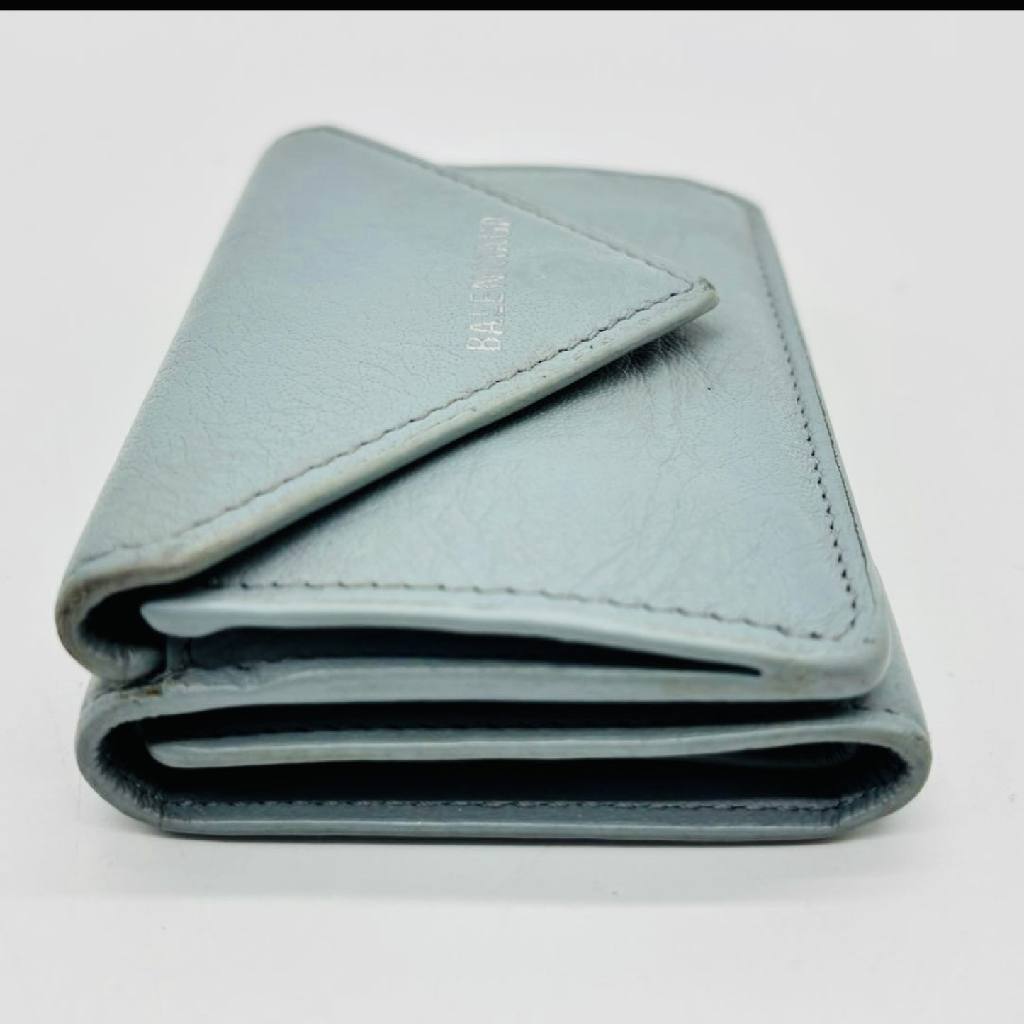 BALENCIAGA 3-Fold Compact Wallet Paper Mini Wallet Light Blue Wallet