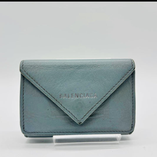 BALENCIAGA 3-Fold Compact Wallet Paper Mini Wallet Light Blue Wallet