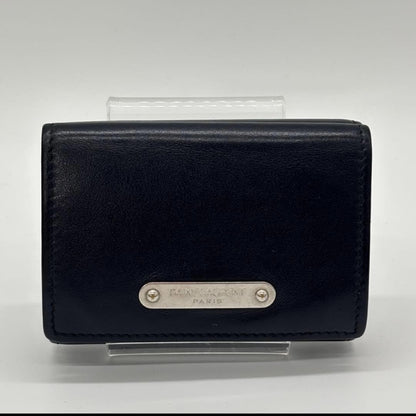 Yves Saint Laurent 3-Fold Compact Leather Wallet Navy Wallet