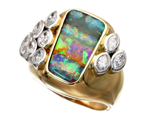 Boulder Opal 6.10ct D1.01ct K18 20.8g Ring 