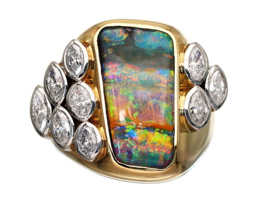 Boulder Opal 6.10ct D1.01ct K18 20.8g Ring 