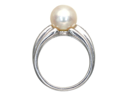 Akoya pearl ring, approximately 8.8mm diameter, 0.05ct, Pt900, 7.0g .
