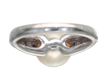 Akoya pearl ring, approximately 8.8mm diameter, 0.05ct, Pt900, 7.0g .