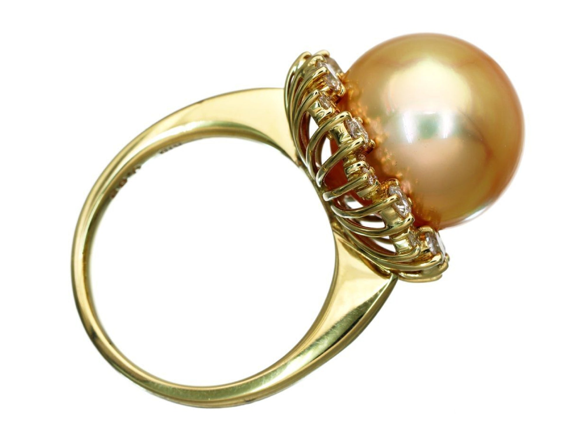 South Sea Golden Pearl Diameter Approx. 13.2mm D0.69ct K18 8.9g Ring 