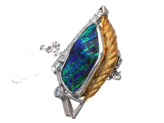 Boulder Opal 12.21ct D0.85ct PT900/K18 17.4g Tie Pin Cuffs 