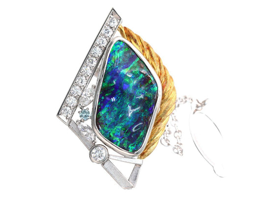 Boulder Opal 12.21ct D0.85ct PT900/K18 17.4g Tie Pin Cuffs 