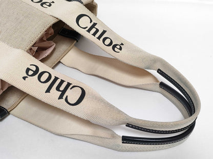 chloe Chloe Woody Medium Canvas/Beige Tote Bag