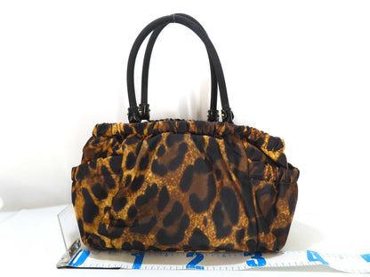 Salvatore Ferragamo Vara Handbag in Leopard Print/Nylon/Black and Brown