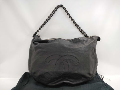 CHANEL CHANEL Coco Mark Shoulder Bag, Calfskin/Black/Silver/10 Series Handbag
