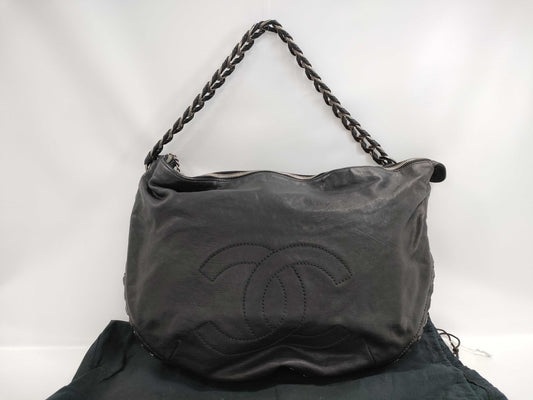 CHANEL CHANEL Coco Mark Shoulder Bag, Calfskin/Black/Silver/10 Series Handbag