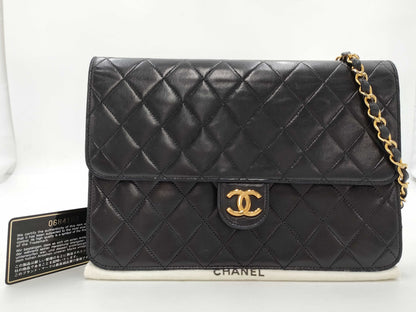 CHANEL Lambskin CHANEL Matelasse Chain Shoulder Bag Lamb/Black/GD