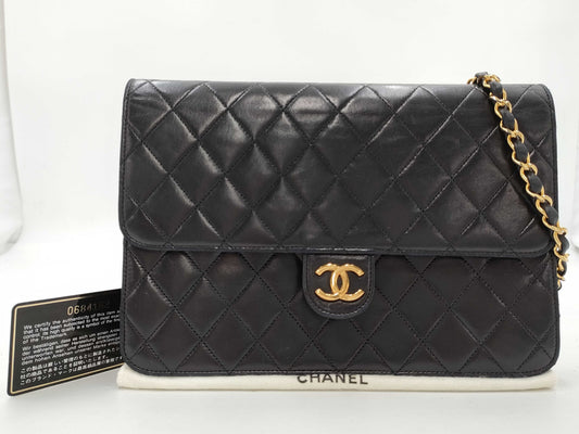 CHANEL Lambskin CHANEL Matelasse Chain Shoulder Bag Lamb/Black/GD