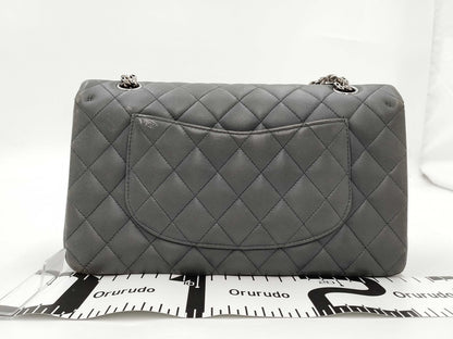 CHANEL Matelasse 25 Double Flap Lambskin Shoulder Bag in Lambskin, Gray, Silver, No. 11