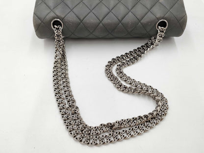 CHANEL Matelasse 25 Double Flap Lambskin Shoulder Bag in Lambskin, Gray, Silver, No. 11