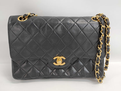 CHANEL CHANEL Matelasse 23 Double Flap/Lamb/Black/GD/1st Series Shoulder Bag