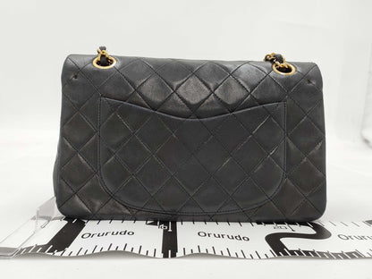 CHANEL CHANEL Matelasse 23 Double Flap/Lamb/Black/GD/1st Series Shoulder Bag