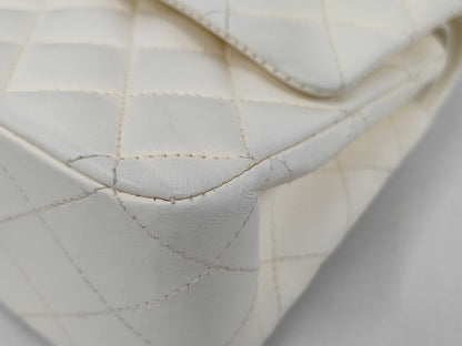 CHANEL Chain Shoulder Bag, Lamb, White