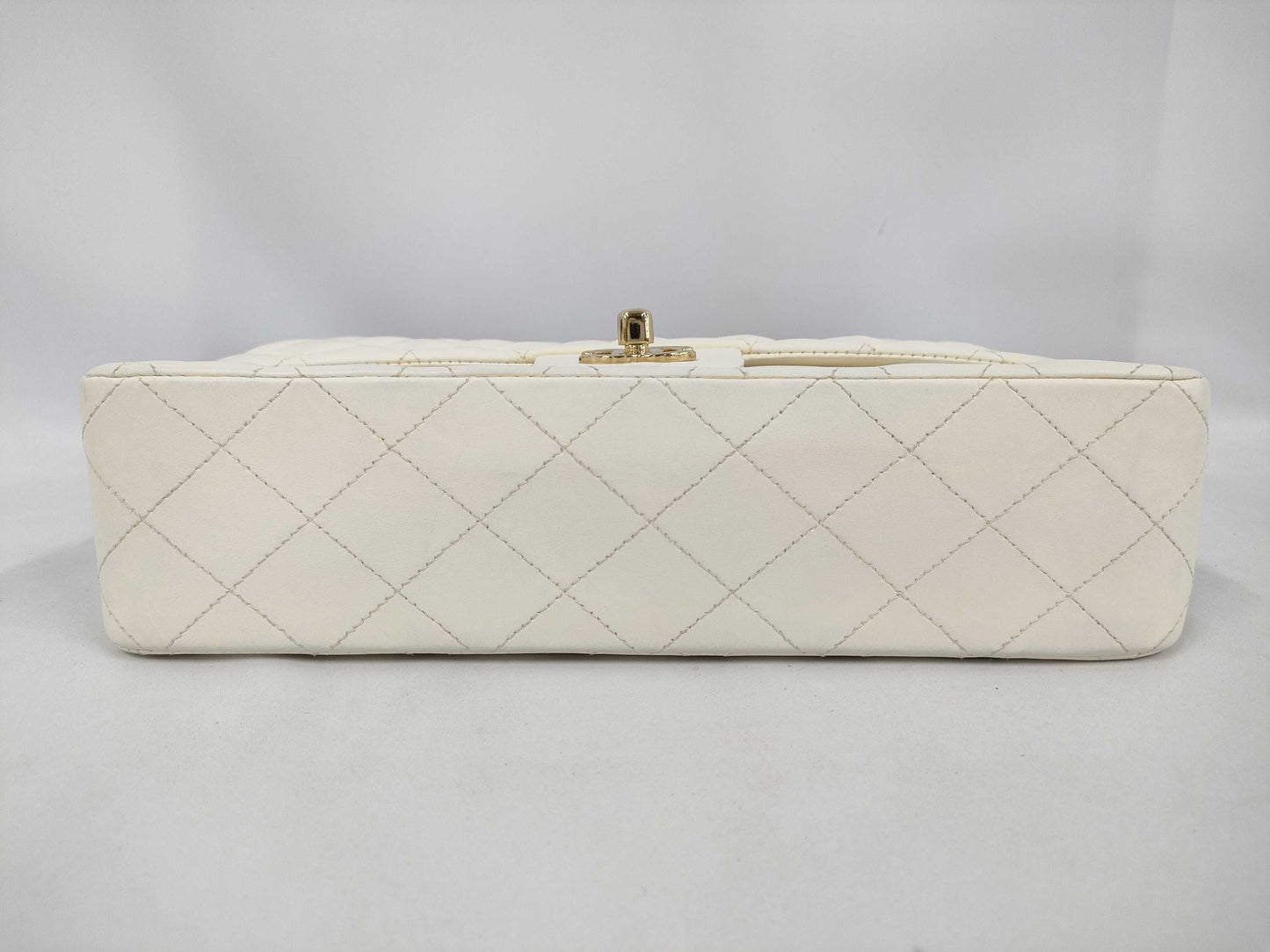 CHANEL Chain Shoulder Bag, Lamb, White