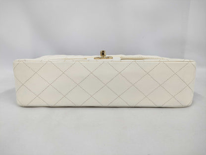 CHANEL Chain Shoulder Bag, Lamb, White