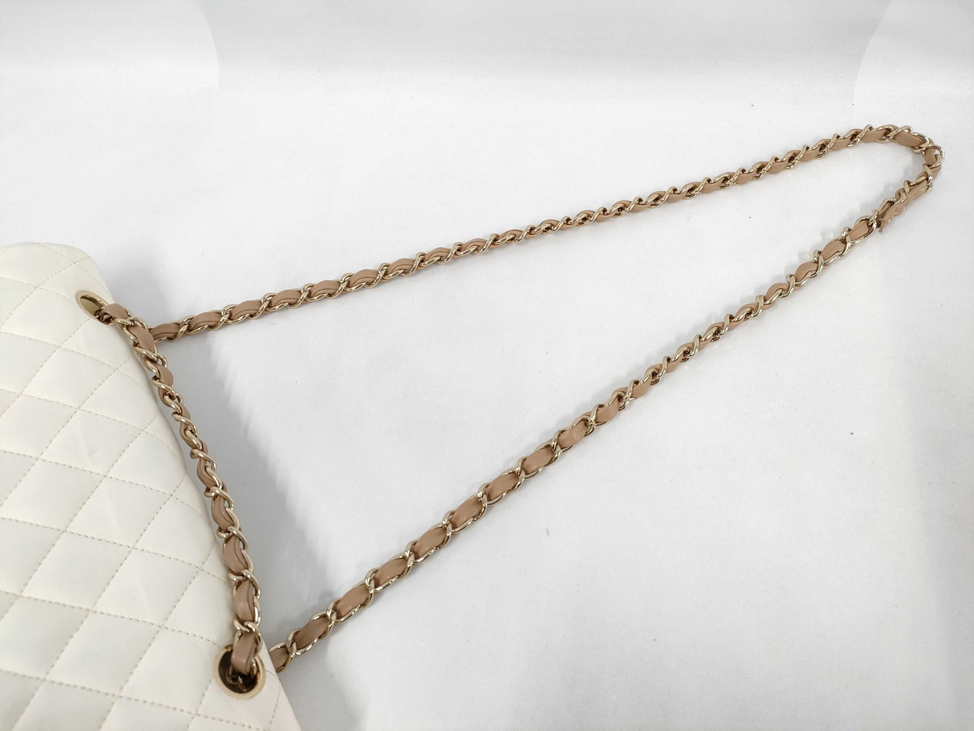 CHANEL Chain Shoulder Bag, Lamb, White