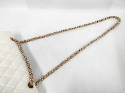 CHANEL Chain Shoulder Bag, Lamb, White
