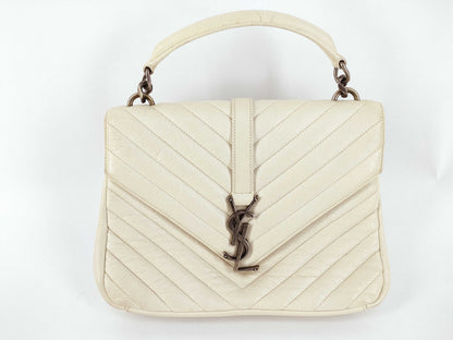Yves Saint Laurent Satchel / V-Stitch / White Handbag