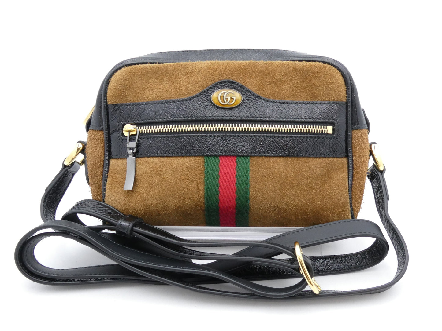 GUCCI Sherry GG Suede and Leather Shoulder Bag