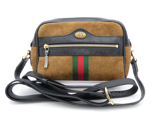 GUCCI Sherry GG Suede and Leather Shoulder Bag