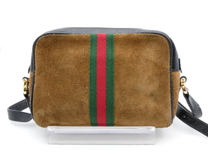 GUCCI Sherry GG Suede and Leather Shoulder Bag
