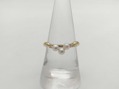TASAKI Pearl Diameter Approx. 3.5mm*3 D0.03ct K18 1.9g Ring 