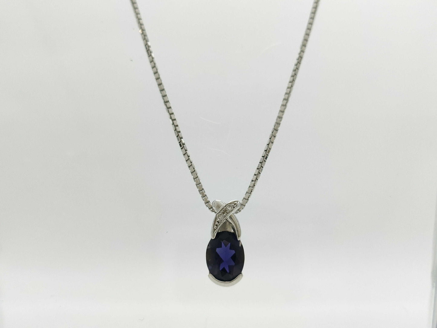 Colored Stone D0.02ct K14WG 4.9g Necklace 
