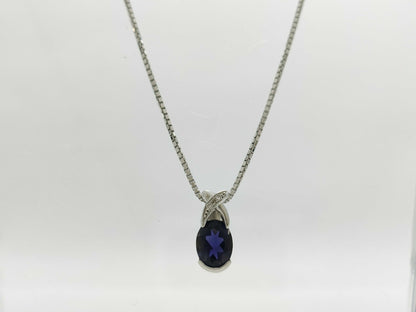 Colored Stone D0.02ct K14WG 4.9g Necklace 