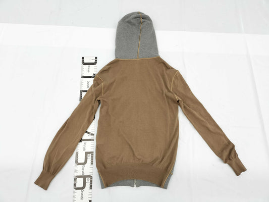 DOLCE&GABBANA Hoodie with Logo Plate, Cotton and Rayon, Gray and Brown, Silver Hardware, Size 38, Tops
