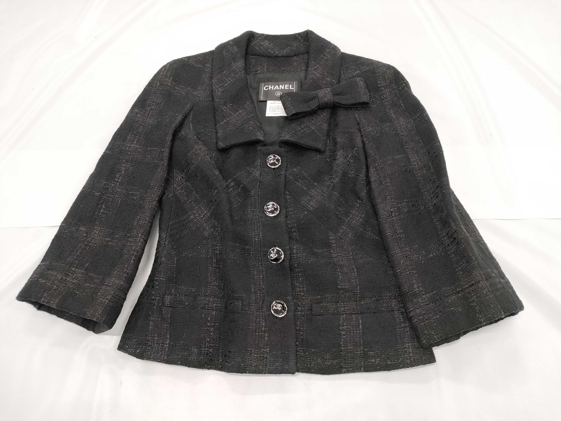 CHANEL Tweed Jacket, Black, Size 36