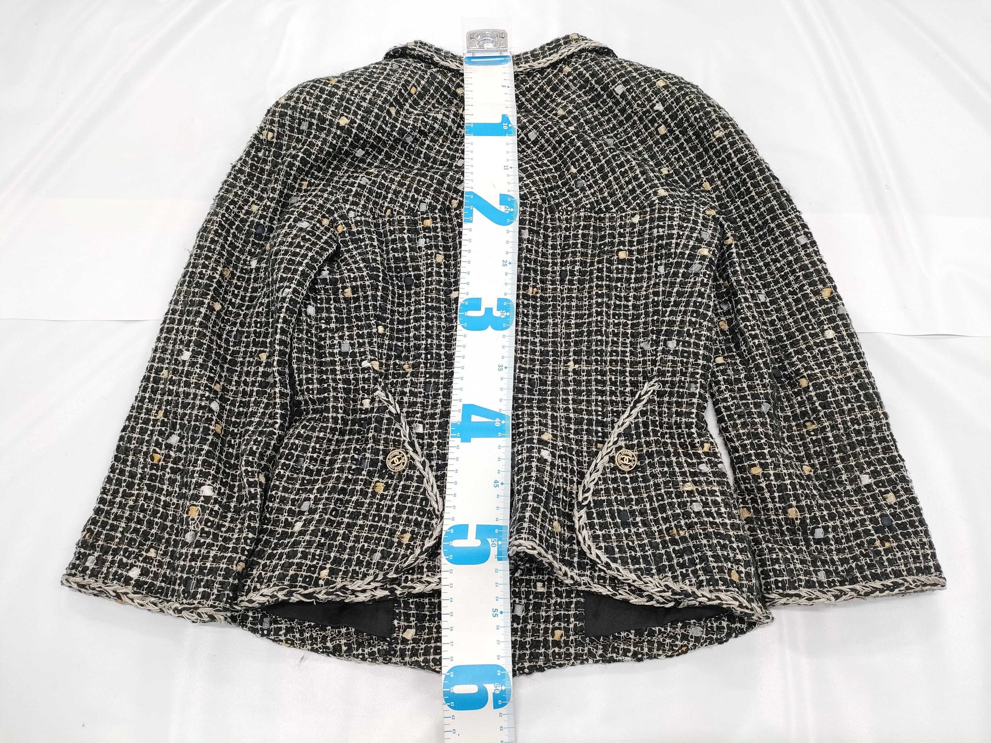 CHANEL Tweed Jacket, Black and White, Size 36