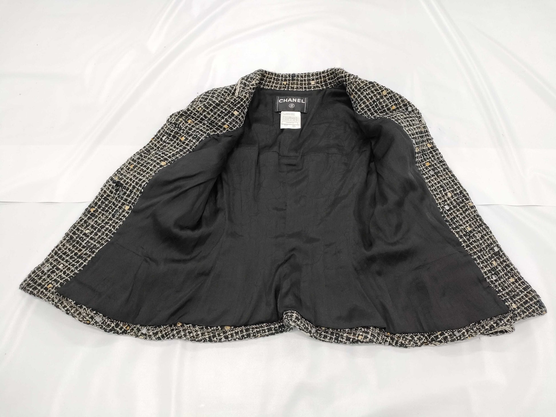 CHANEL Tweed Jacket, Black and White, Size 36