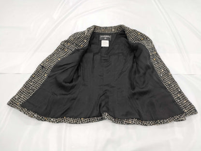 CHANEL Tweed Jacket, Black and White, Size 36