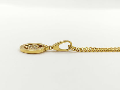 BVLGARI Tond Heart Diamond YG Au750 10.0g Necklace 
