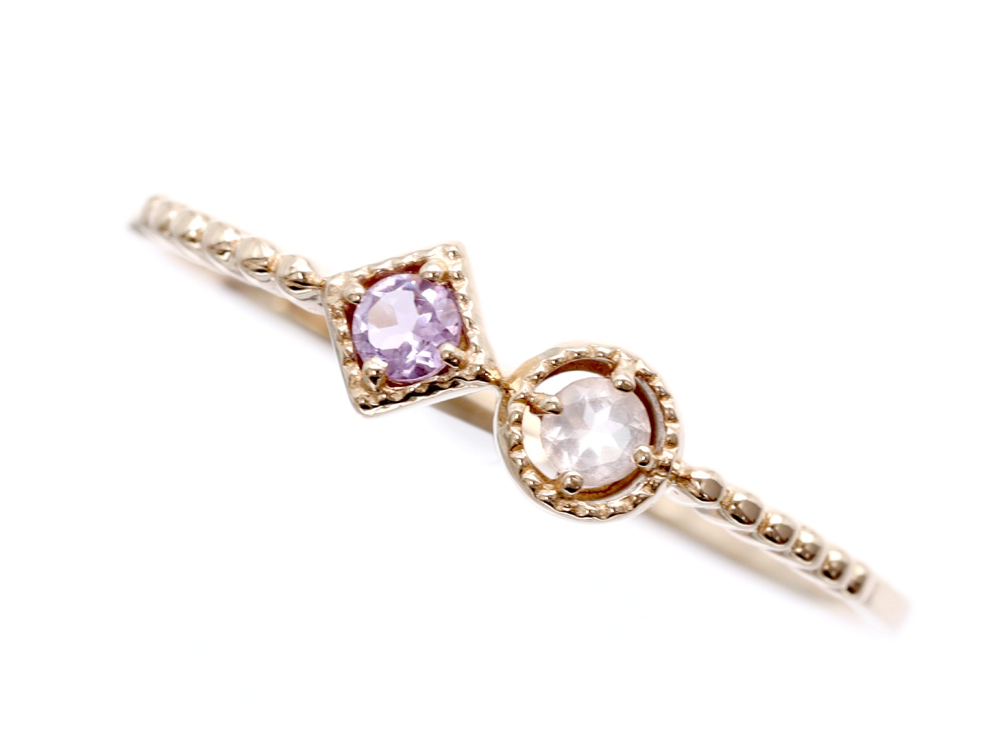 Amethyst Rose Quartz 0.05/0.05 Stamp, 18K Gold, 1.3g Ring 